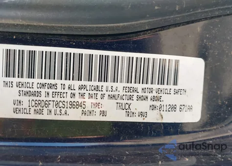 2012 Ram 1500 St from USA, damaged, VIN 1C6RD6FT0CS196845